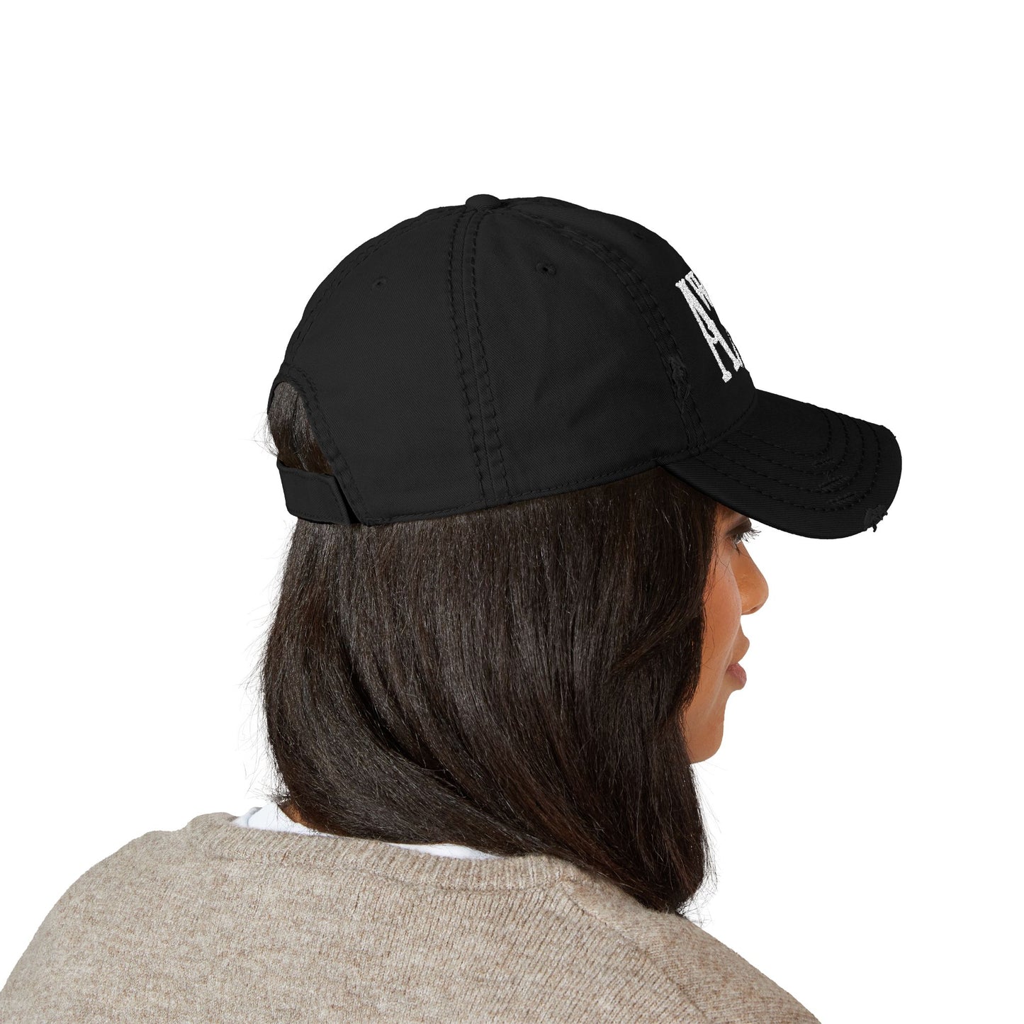 Distressed Embroidered Dad Hat — Aw/K with Pink Skull